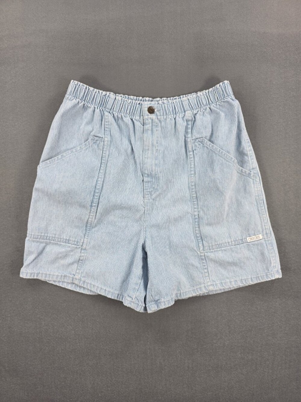 Vintage Cherokee Mom Jean Shorts High Waist Striped Denim Elastic Waist Size Lg